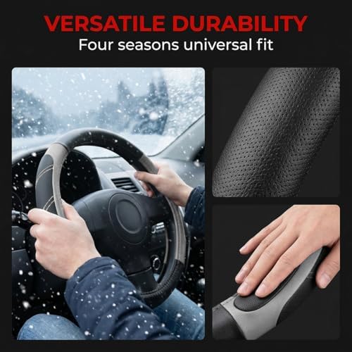 14.5-15 Inch Leather Steering Wheel Cover, Non Slip - Image 4