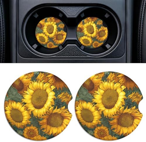 2 Pack Ceramic Car Coasters for Cup Holder, 2.56 in Anti Slip Absorbent Coaster by Rueneaj