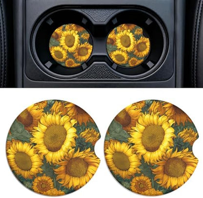2 Pack Ceramic Car Coasters for Cup Holder, 2.56 in Anti Slip Absorbent Coaster by Rueneaj