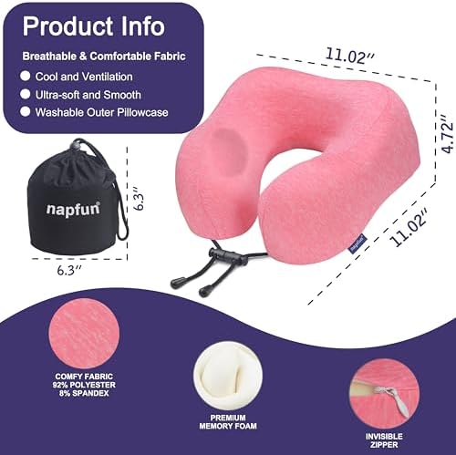 napfun Neck Pillow for Travel, Memory Foam Airplane Pillow - Image 2