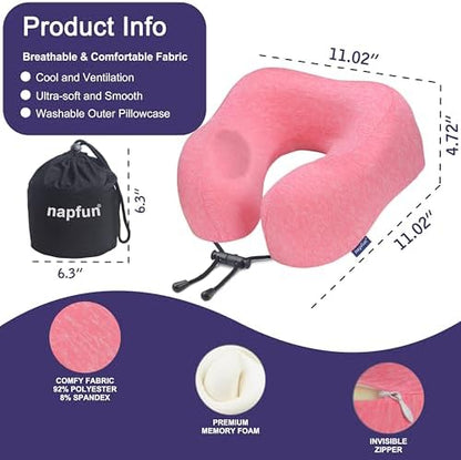 napfun Neck Pillow for Travel, Memory Foam Airplane Pillow - Image 2