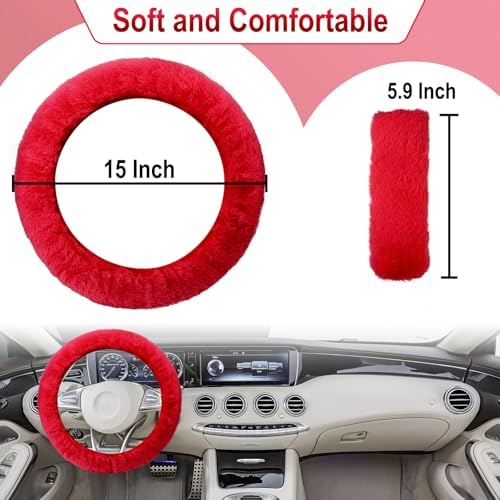 BFXM 3 PCS Fluffy Steering Wheel Cover Set - Image 2