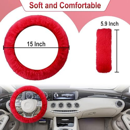 BFXM 3 PCS Fluffy Steering Wheel Cover Set - Image 2