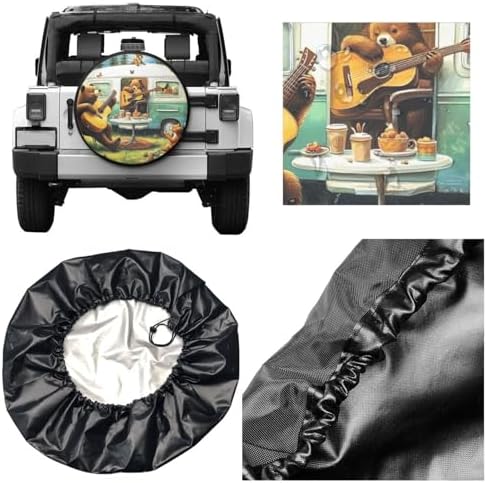 Forest Bear Playing Music Universal Spare Tire Cover, 15 Inch, Cute Waterproof - Image 5
