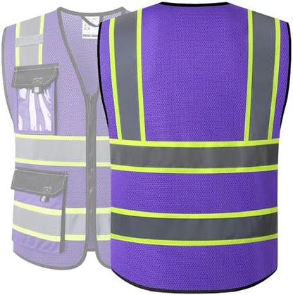 JKSafety Safety Vest for Men Women Hi Vis Reflective Vest JK220 PurpleB M - Image 5