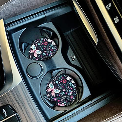 Butterfly Small 2.56" Absorbent Car Coasters 2 Pack, Auto Coasters - Image 2
