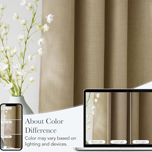 NICETOWN Short Faux Linen Oatmeal Blackout Curtains W42 by L63 - Image 3