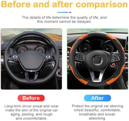 Osilly 15 Inch Carbon Fiber PU Leather Steering Wheel Cover - Image 3