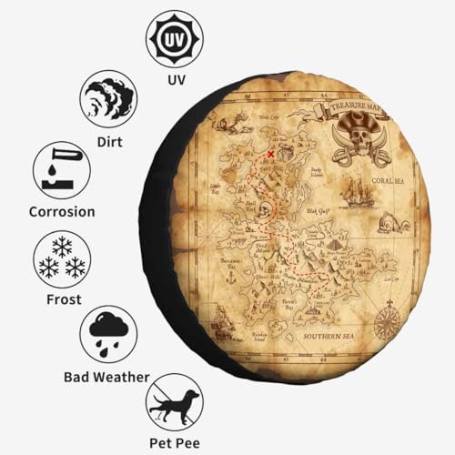 Treasure Map Spare Tire Cover Pirate Emblem Sailboat Compass on a Ruined Old - Image 4