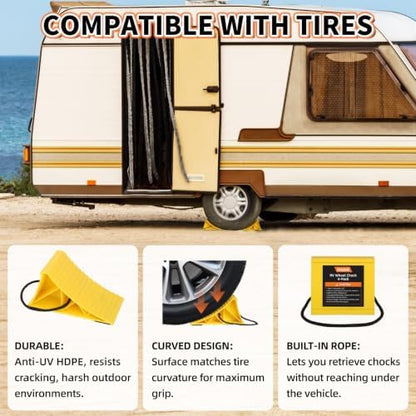 OULEME Wheel Chocks with Rope, 4 Pack Non-Slip Wheel Stoppers, Wheel Chocks - Image 4