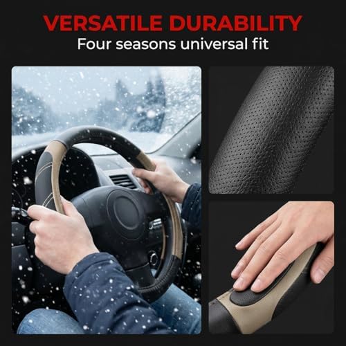 14.5-15 Inch Leather Steering Wheel Cover, Non Slip - Image 4