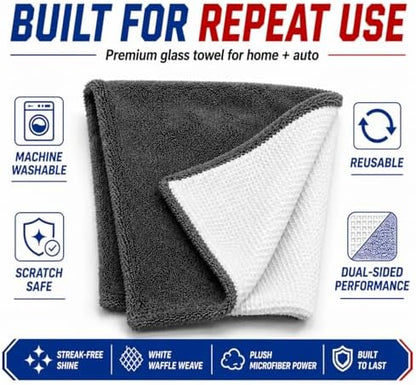 Hybrid Glass Microfiber Towel – Waffle Weave & Plush Dual Action Cleaning Cloth - Image 2