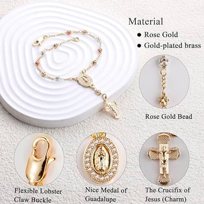 Gold Plated Beads Catholic Guadalupe Car Rearview Mirror Rosary - Image 2