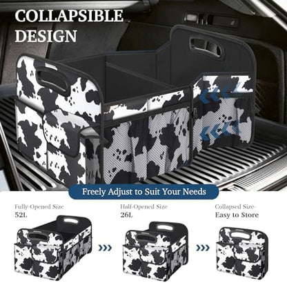 Femuar Car Trunk Organizer, Cow Print, Vintage Style, 52L Capacity, 4 - Image 4