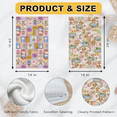 2 Pcs Cute Goose Kitchen Towels, Floral Farm Soft Absorbent Hand Tea Towel - Image 3