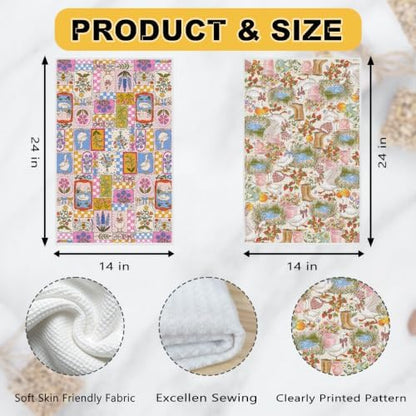 2 Pcs Cute Goose Kitchen Towels, Floral Farm Soft Absorbent Hand Tea Towel - Image 3