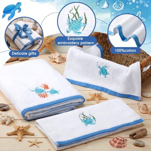 Peryiter 3 Pack Sea Turtle Decorative Bath Towel Set - Image 2