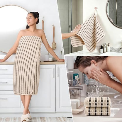 POLYTE 430 GSM Poly Blend Microfiber Quick Dry Waffle Bath Towel Set of 6 - Image 5