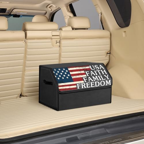 Car Trunk Organizer with Lid, Vintage American Flag USA Print Collapsible - Image 5