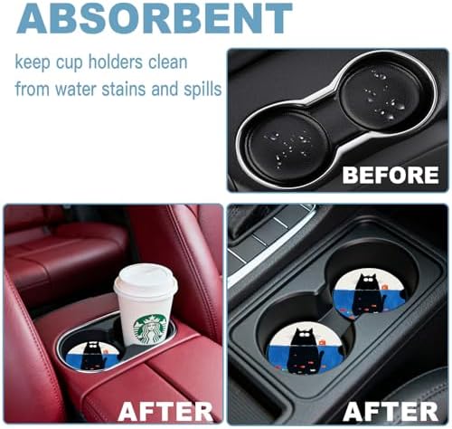 Ceramic Car Cup Holder Coasters Set of 2, 2.56 in Kitten Diving - Image 7