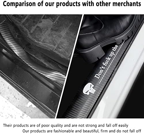 4PCS Carbon Fiber Car Door Sill Protector, Skull Design, Anti-Scratch and - Image 4