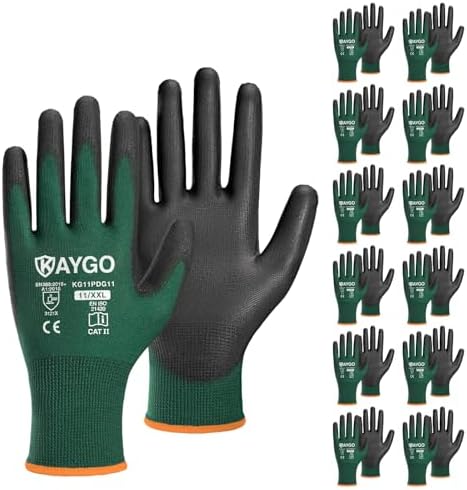 KAYGO Safety Work Gloves for Men Women, PU Coated Palm & Fingers by KAYGO