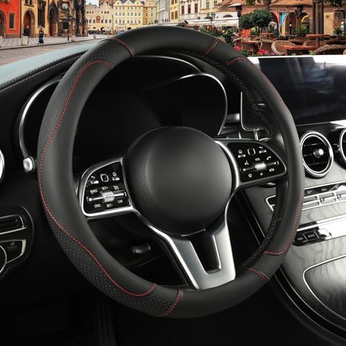 Black Microfiber Leather Steering Wheel Cover 15 inch by Binsheo