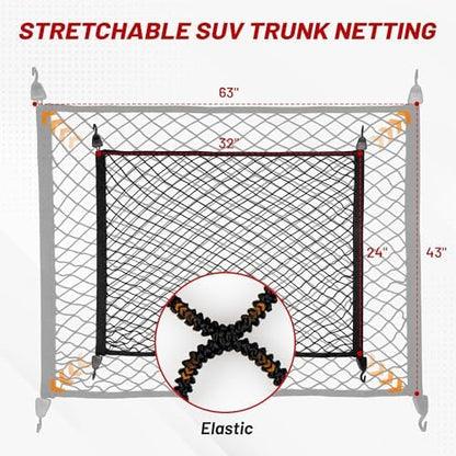 RED WOLF Elastic Cargo Net for SUV Rear Trunk Bed Netting Cover Net Stretchable - Image 3