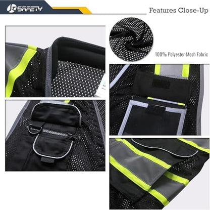 JKSafety Hi Vis Safety Vest for Men Women Cushioned Collar JK101 Black 5XL - Image 2