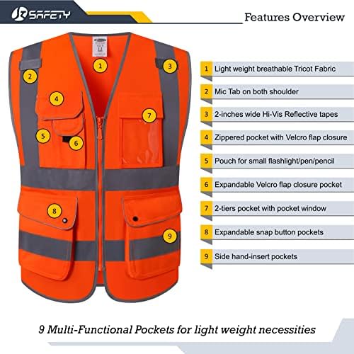 JKSafety Safety Vest for Men Women Reflective Hi Vis JK150 Orange XL - Image 3