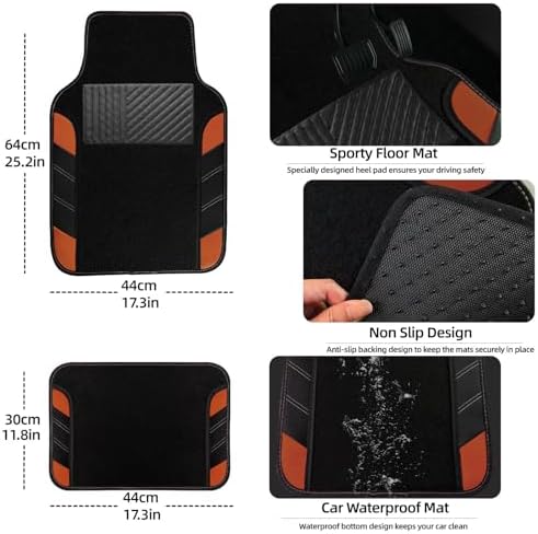 NBTEPEM 10 Pcs Brown Car Floor Mats Full Set & Sport Leather Brown Steering - Image 4