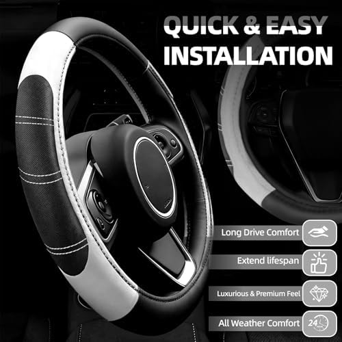 NBTEPEM 6 Pcs White Steering Wheel Cover Set, Sport Microfiber Leather Steering - Image 2
