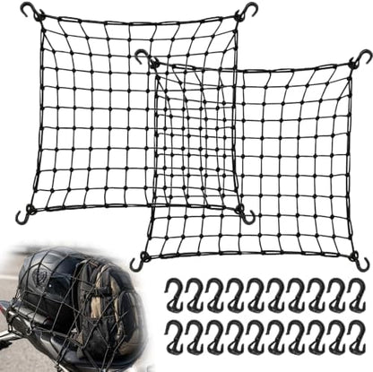 Hitro 2 Pack Small Motorcycle Cargo Net 15"x15" Bungee Net by HITRO