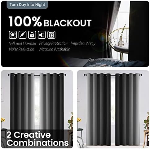 SimpleHome 100% Blackout Ombre Bedroom Curtains Black and Greyish White - Image 3