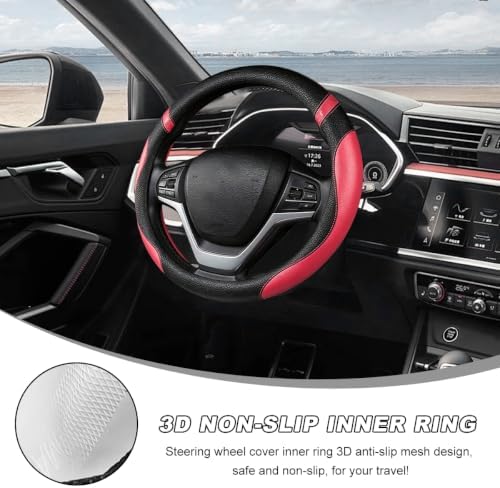 Car Steering Wheel Cover, 15 Inch Premium Leather Breathable Non-Slip Wheels - Image 5