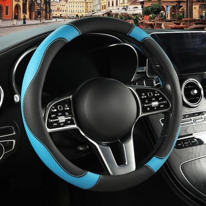 Black Blue Microfiber Leather Steering Wheel Cover 15 inch by Binsheo