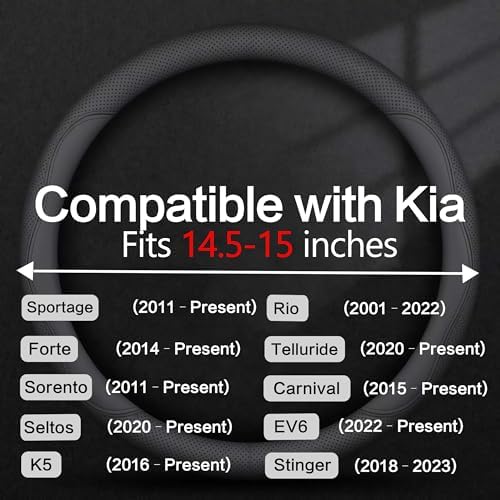 Leather Car Steering Wheel Cover, Breathable Laser-Perforated, Pure Black - Image 3