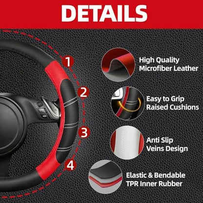 NBTEPEM 6 Pcs Red Steering Wheel Cover Set, Sport Microfiber Leather Steering - Image 3