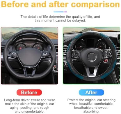 Osilly 15 Inch Carbon Fiber PU Leather Steering Wheel Cover - Image 3