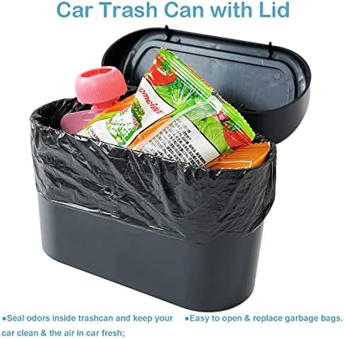 2 Pack Car Trash Can with Lid+4 PCS Car Hooks, Mini Auto Dustbin Trashcan - Image 4