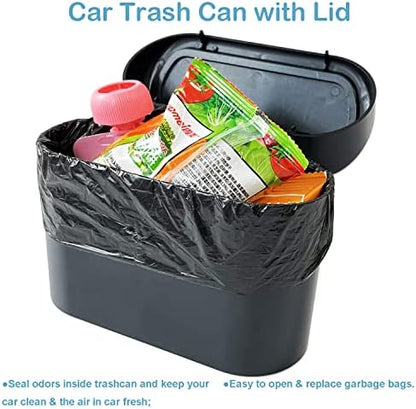 2 Pack Car Trash Can with Lid+4 PCS Car Hooks, Mini Auto Dustbin Trashcan - Image 4