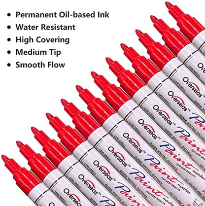 Lesun Overseas 12 Red Paint Pens Permanent Markers, Oil Based Paint Markers - Image 2