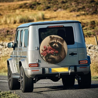 Funny Raccoon Spare Tire Cover Raccoon Holding A Boquet of Roses Wheel Protector - Image 7