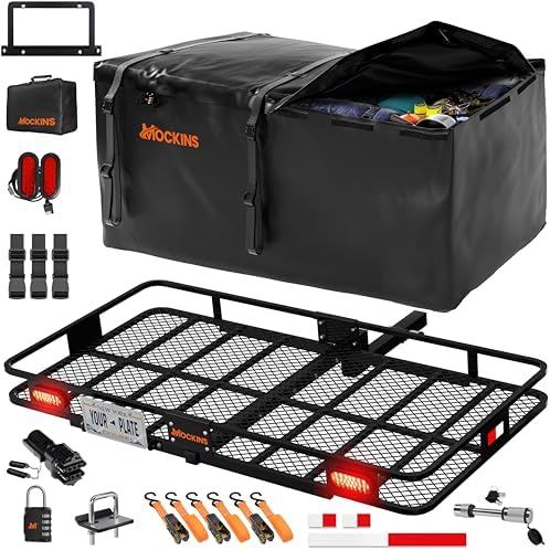 Mockins 72"x36"x6" XXL Folding Trailer Hitch Cargo Carrier w/ 500 Lbs. Cap by Mockins
