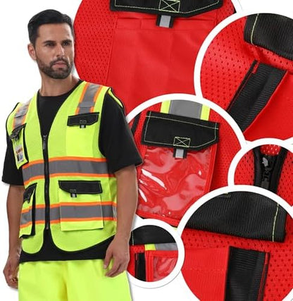 JKSafety Safety Vest for Men Women Hi Vis Reflective Vest JK220 Red 2XL - Image 5