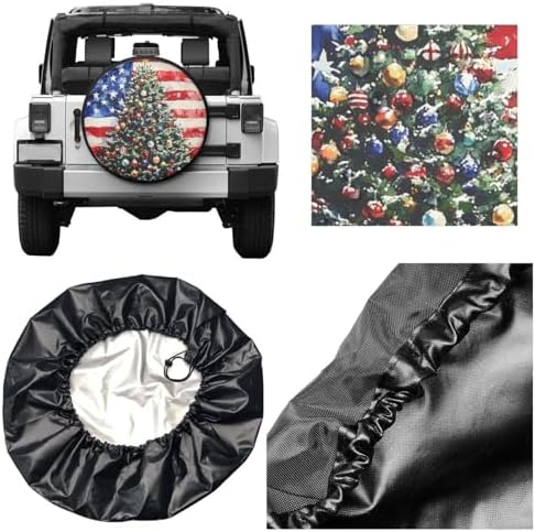 Christmas Tree American Flag Spare Tire Cover Wheel Protectors Waterproof Wheel - Image 2