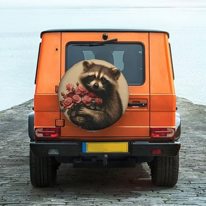 Funny Raccoon Spare Tire Cover Raccoon Holding A Boquet of Roses Wheel Protector - Image 6