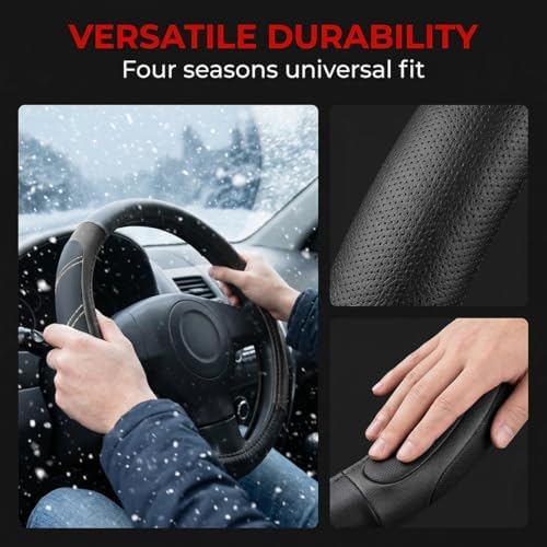 14.5-15 Inch Leather Steering Wheel Cover, Non Slip - Image 4