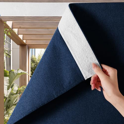 NICETOWN 100% Blackout Linen Outdoor Curtains Windproof 84" L Navy Blue by NICETOWN