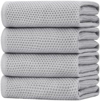 Homaxy 100% Cotton Oversized Waffle Weave Kitchen Towels 4-Pack, Light Gray by Homaxy